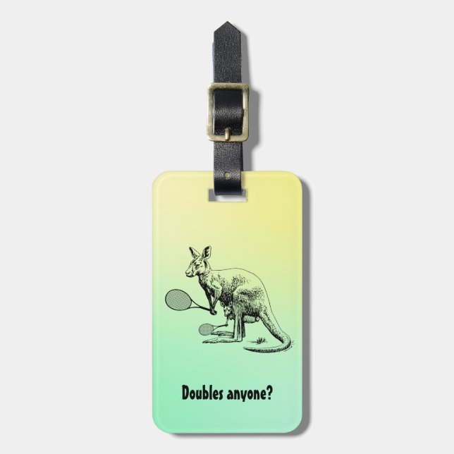 Doubles Anyone? Kangaroo Tennis Player Luggage Tag (Front Vertical)
