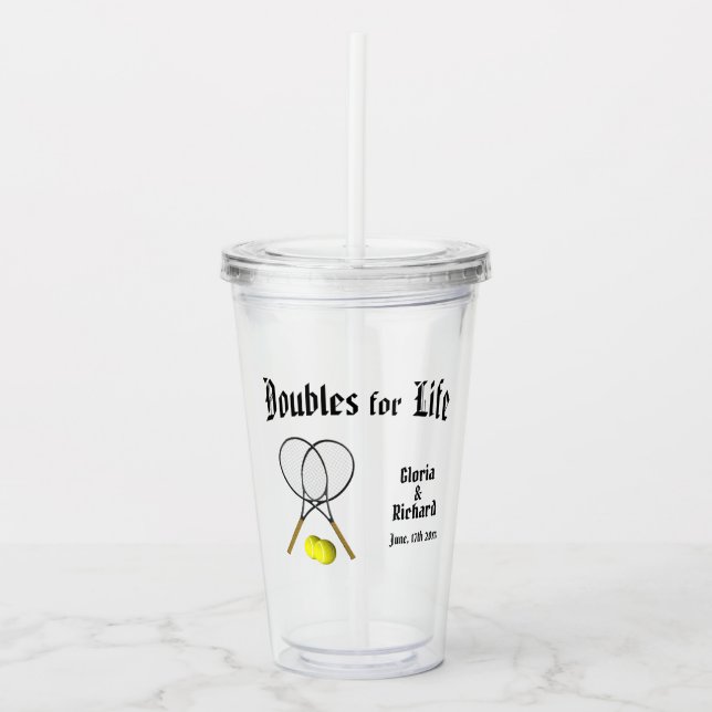 Doubles for  Life Tennis Wedding Coaster Acrylic Tumbler (Front)
