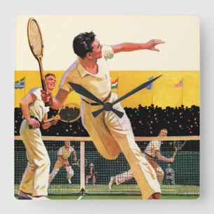 Doubles Tennis Match Square Wall Clock