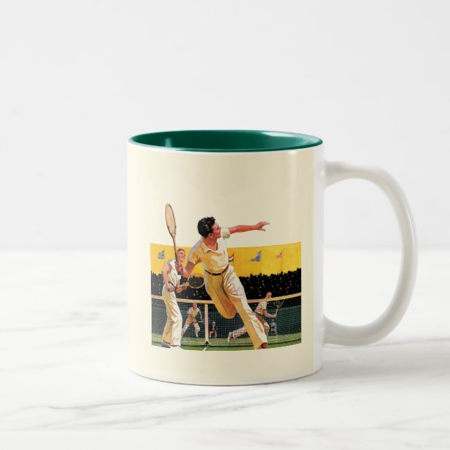 Doubles Tennis Match Two-Tone Coffee Mug (Right)