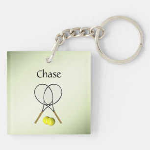 Doubles Tennis Sport Theme Green Personalised Key Ring