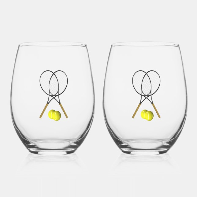 Doubles Tennis Sport Theme Stemless Wine Glass (Front)