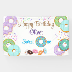 Doughnut 1st birthday boy banner