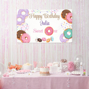 Doughnut 1st birthday girl  banner