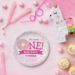 Doughnut 1st Birthday Girl Rainbow Sprinkles Paper Plate