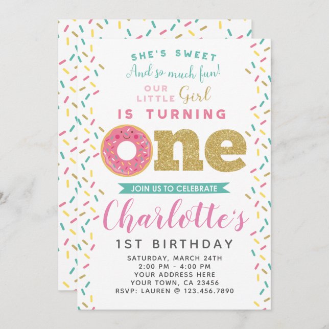 Doughnut 1st Birthday Invitation (Front/Back)