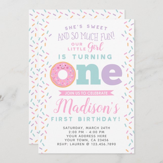 Doughnut 1st Birthday Invitation (Front/Back)