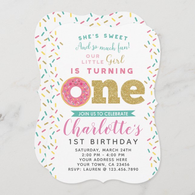 Doughnut 1st Birthday Invitation (Front/Back)
