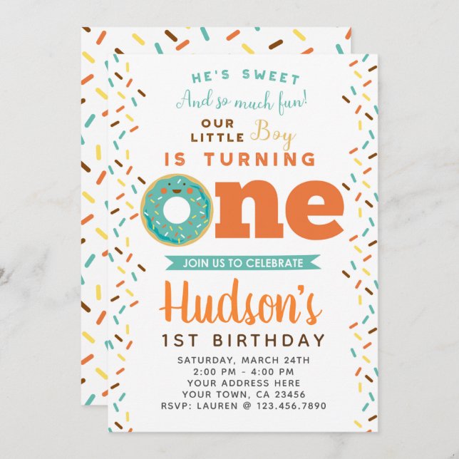Doughnut 1st Birthday Invitation (Front/Back)
