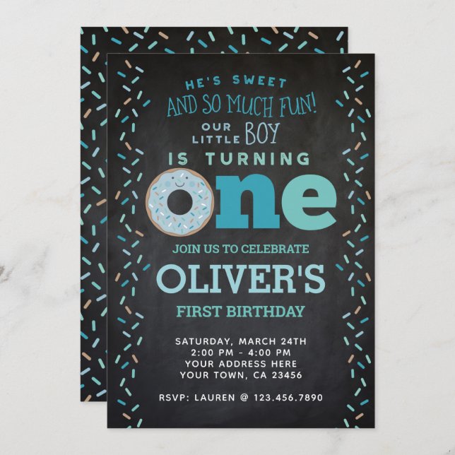 Doughnut 1st Birthday Invitation (Front/Back)