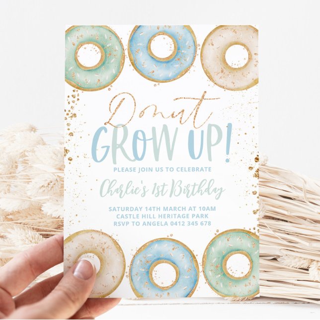 Doughnut 1st Birthday Invitation Boy Doughnut Grow (Creator Uploaded)