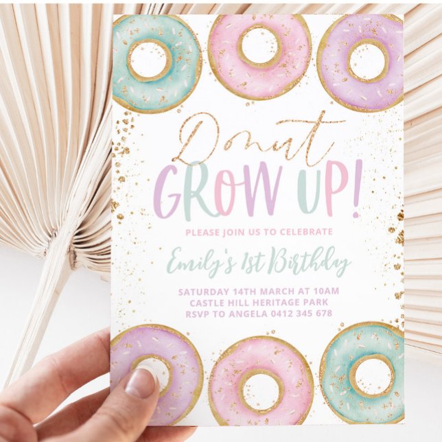 Doughnut 1st Birthday Invitation Doughnut Grow Up  (Creator Uploaded)