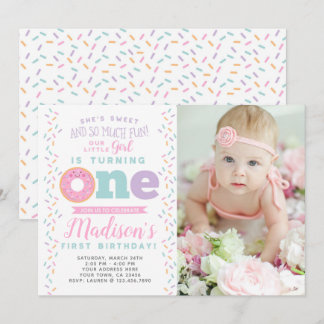 Doughnut 1st Birthday Invitation with Photo
