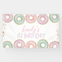 Doughnut 1st Birthday Party Banner Backdrop Aqua