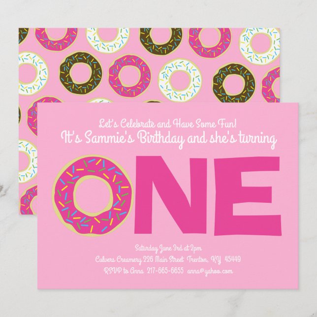 Doughnut 1st Birthday Party Invitations (Front/Back)