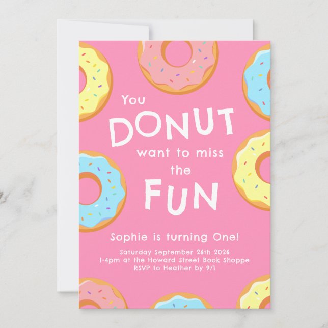 Doughnut 1st Birthday Party Kids Invitation (Front)