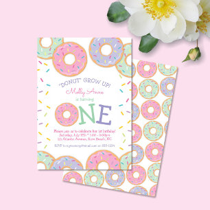 Doughnut 1st First Birthday Invitation pink sprink