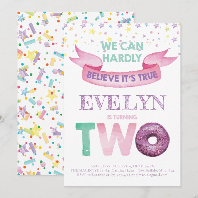 Doughnut 2nd Birthday Invitation (Front/Back)