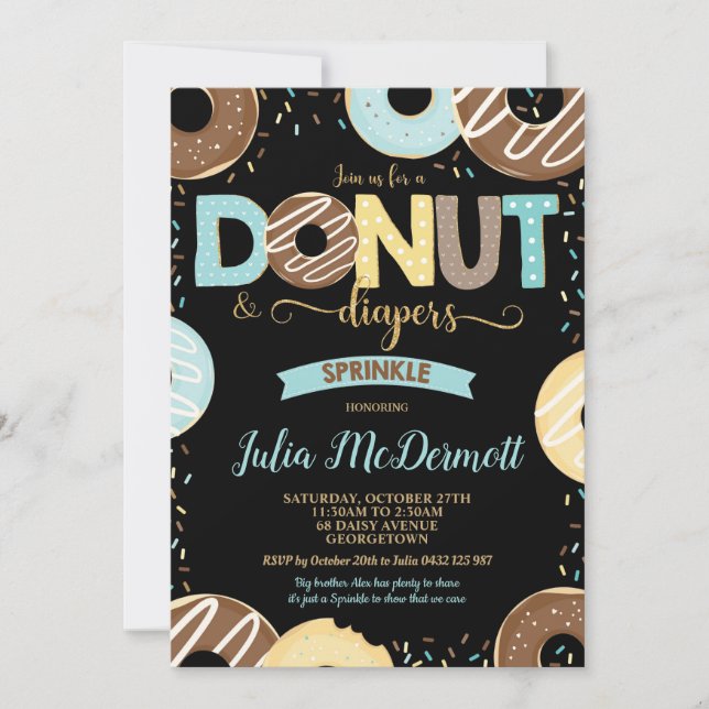 Doughnut and Diapers Baby Sprinkle Baby Shower Boy Invitation (Front)