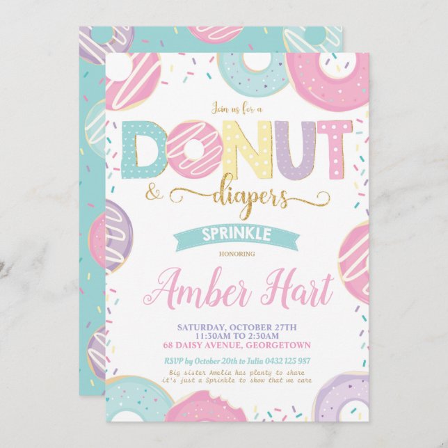 Doughnut and Diapers Sprinkle Baby Shower Girl Invitation (Front/Back)