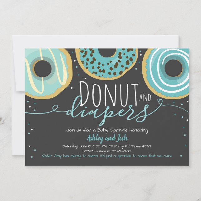 Doughnut and Diapers Sprinkle Boy Coed Baby Shower Invitation (Front)