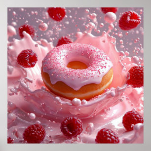 🍩 Doughnut And Raspberry Food Art For Kitchen Dec Poster
