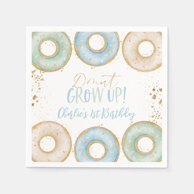 Doughnut Aqua Gold 1st Birthday Napkins Boys Birth (Front)