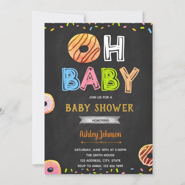 Doughnut baby shower birthday invitation (Front)