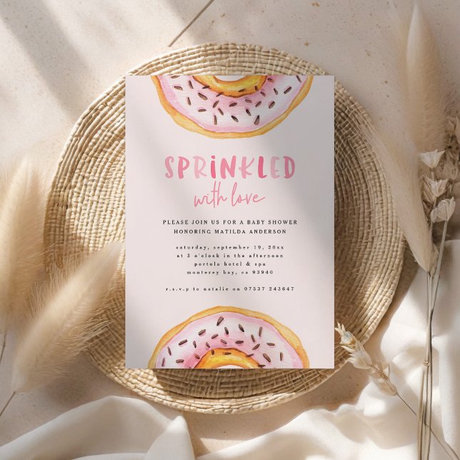 doughnut baby shower pink girly modern cute announcement (Creator Uploaded)