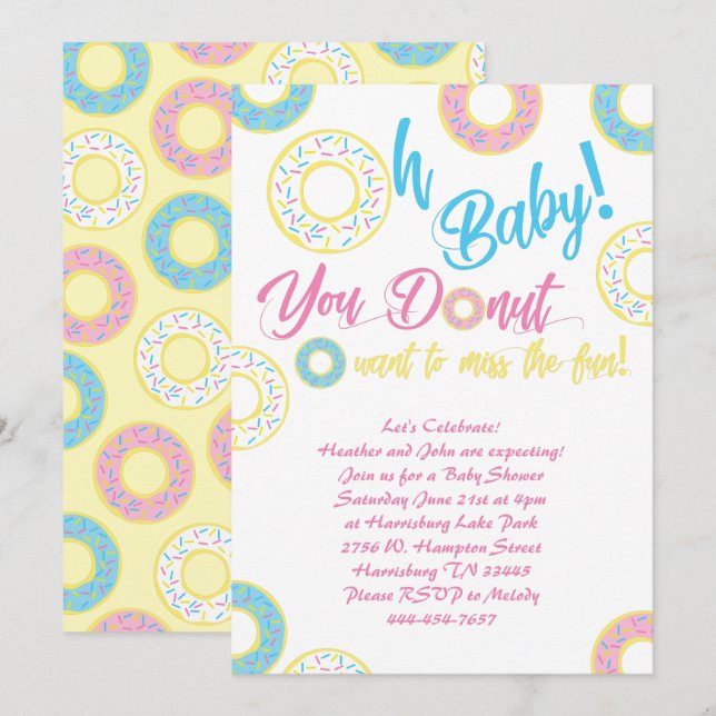 Doughnut Baby Shower Sprinkle Gender Neutral Invitation (Front/Back)