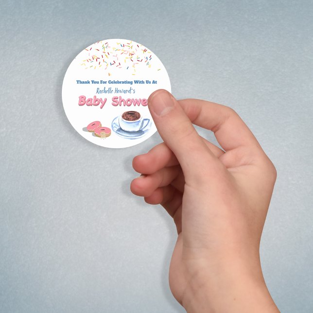 Doughnut Baby Shower Sprinkles Thank You Classic Round Sticker (Creator Uploaded)