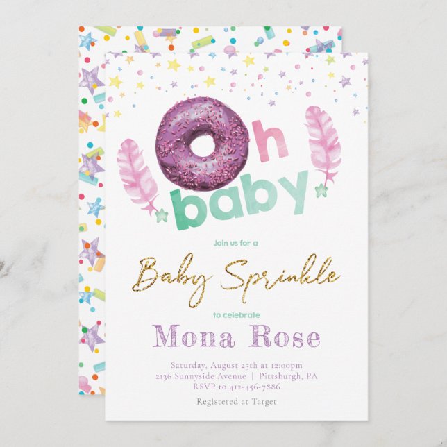 Doughnut Baby Sprinkle Colourful Invitation (Front/Back)