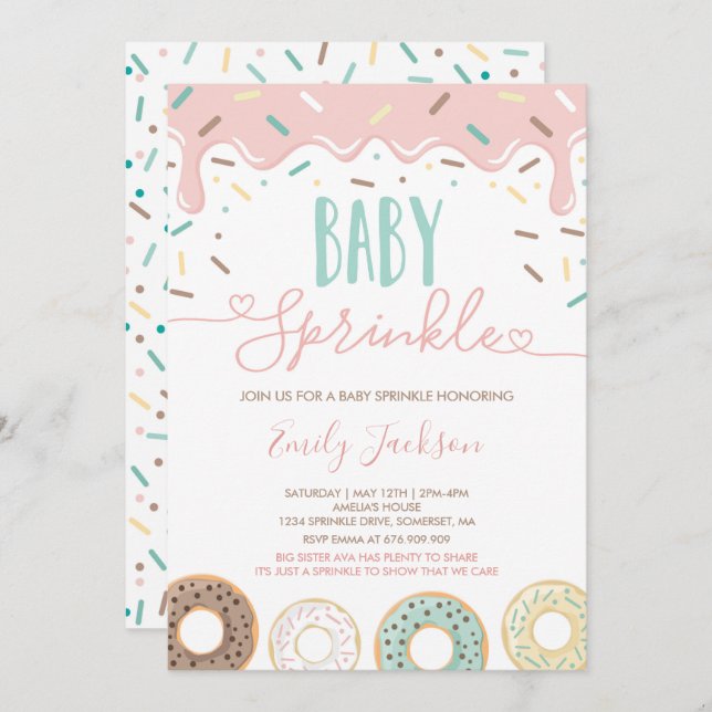 Doughnut Baby Sprinkle Invitation Sprinkled With L (Front/Back)