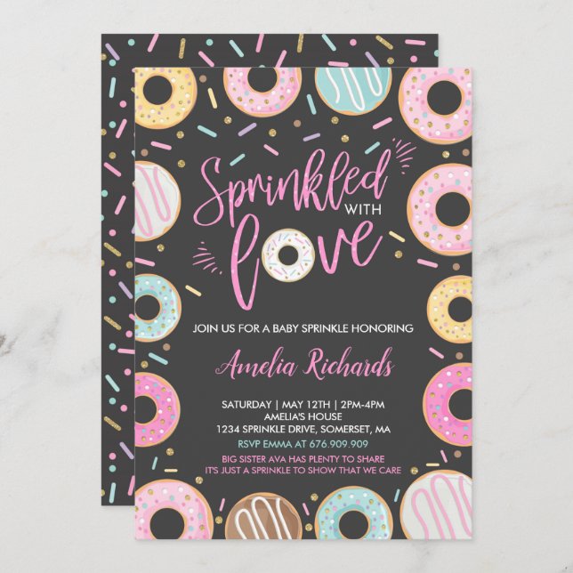 Doughnut Baby Sprinkle Invitation Sprinkled With L (Front/Back)