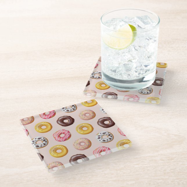Doughnut Bakery Shop Pattern Glass Coaster (Angled)