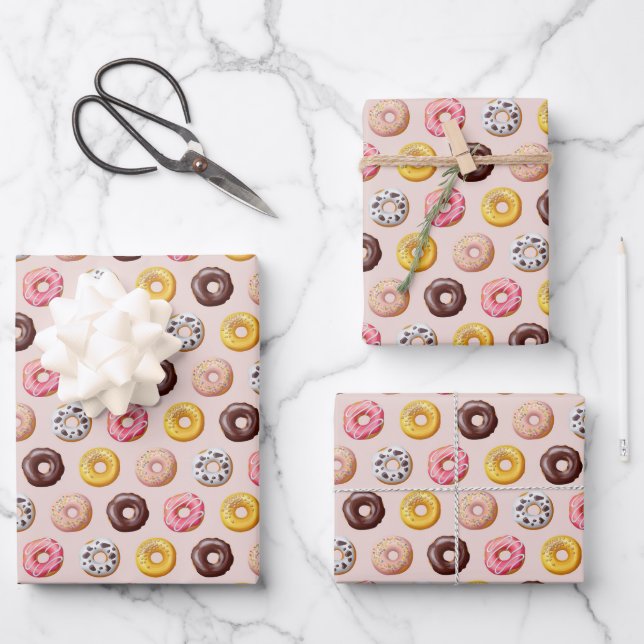 Doughnut Bakery Shop Pattern Wrapping Paper Sheet (Front)