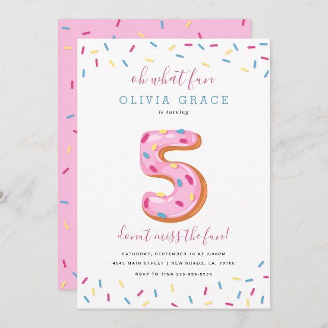 Doughnut Birthday Celebration | Five Invitation (Front/Back)