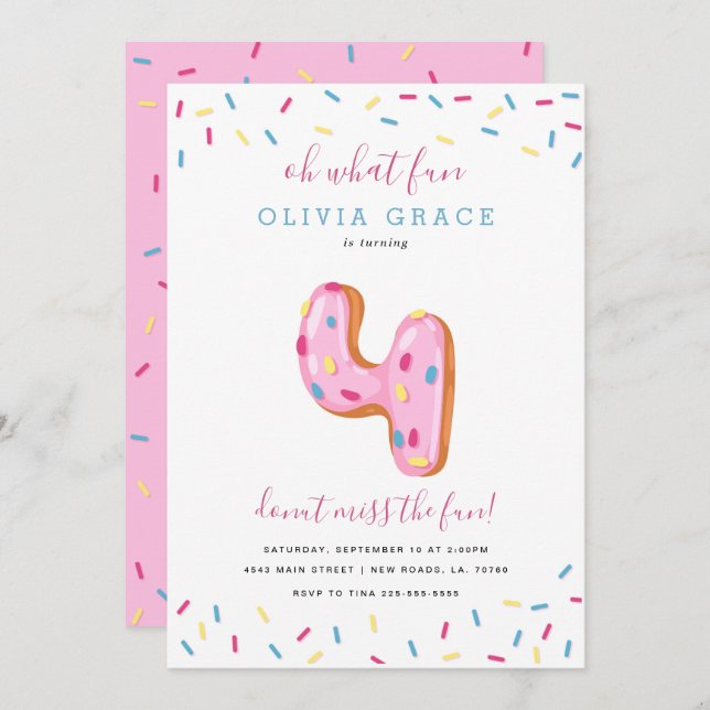 Doughnut Birthday Celebration | Four Invitation (Front/Back)