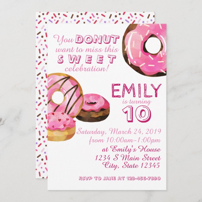 Doughnut Birthday Invitation (Front/Back)