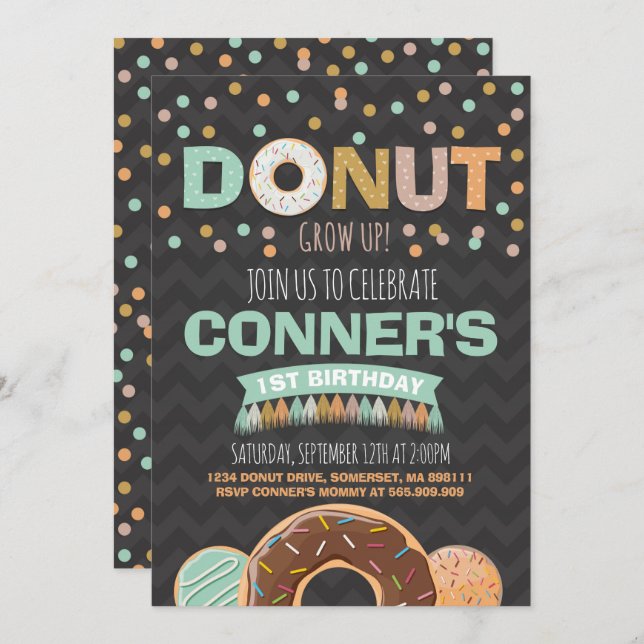 Doughnut Birthday Invitation Doughnut Grow Up (Front/Back)