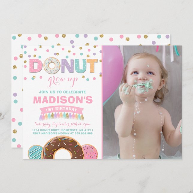 Doughnut Birthday Invitation Doughnut Grow Up (Front/Back)