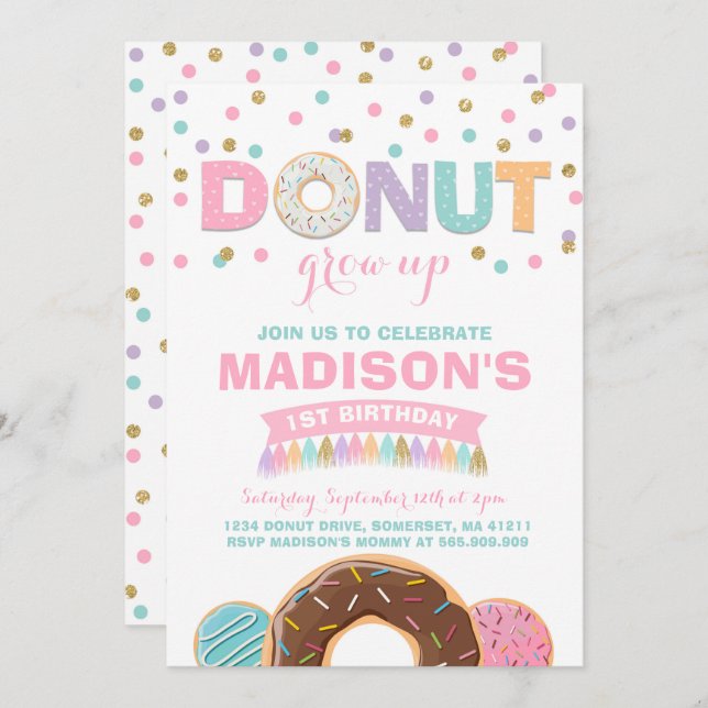 Doughnut Birthday Invitation Doughnut Grow Up (Front/Back)