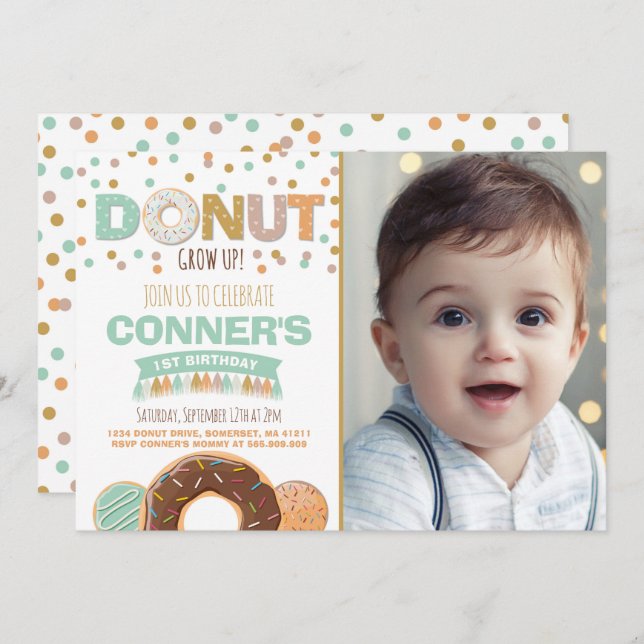 Doughnut Birthday Invitation Doughnut Grow Up (Front/Back)