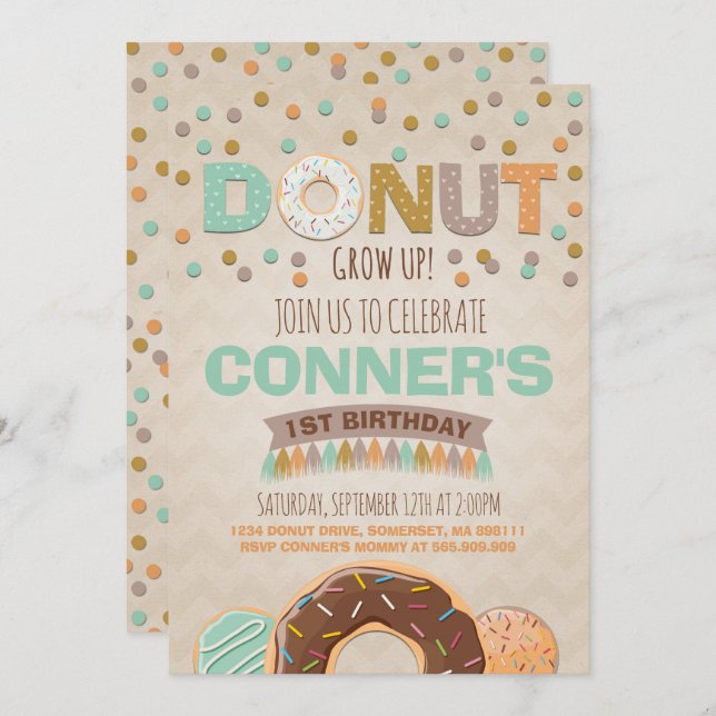 Doughnut Birthday Invitation Doughnut Grow Up (Front/Back)