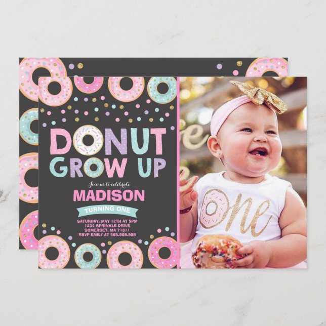 Doughnut Birthday Invitation Doughnut Grow Up Part (Front/Back)
