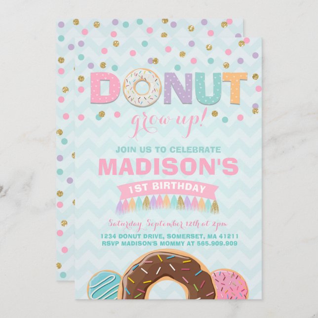 Doughnut Birthday Invitation Doughnut Grow Up Part (Front/Back)