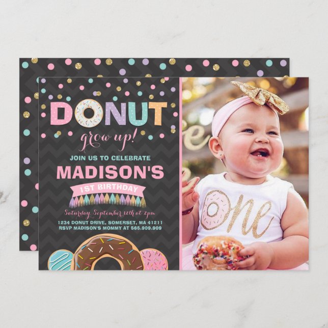 Doughnut Birthday Invitation Doughnut Grow Up Part (Front/Back)