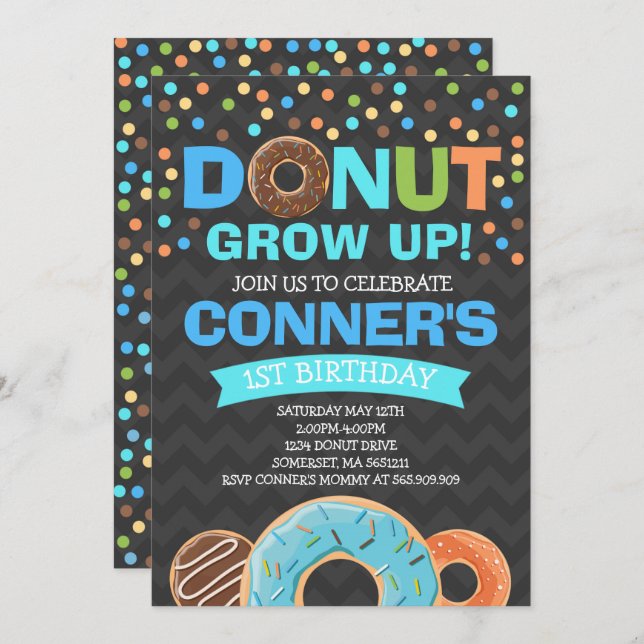 Doughnut Birthday Invitation Doughnut Grow Up Part (Front/Back)
