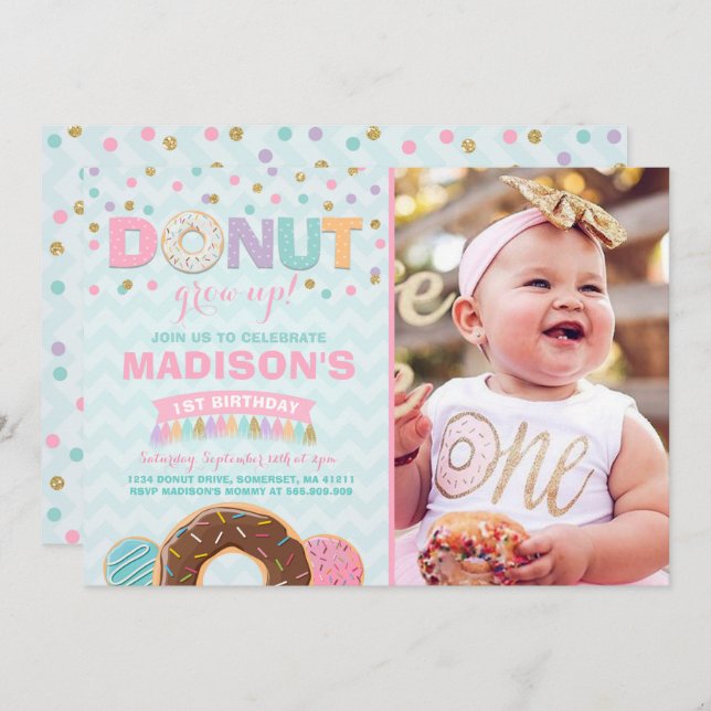 Doughnut Birthday Invitation Doughnut Grow Up Part (Front/Back)