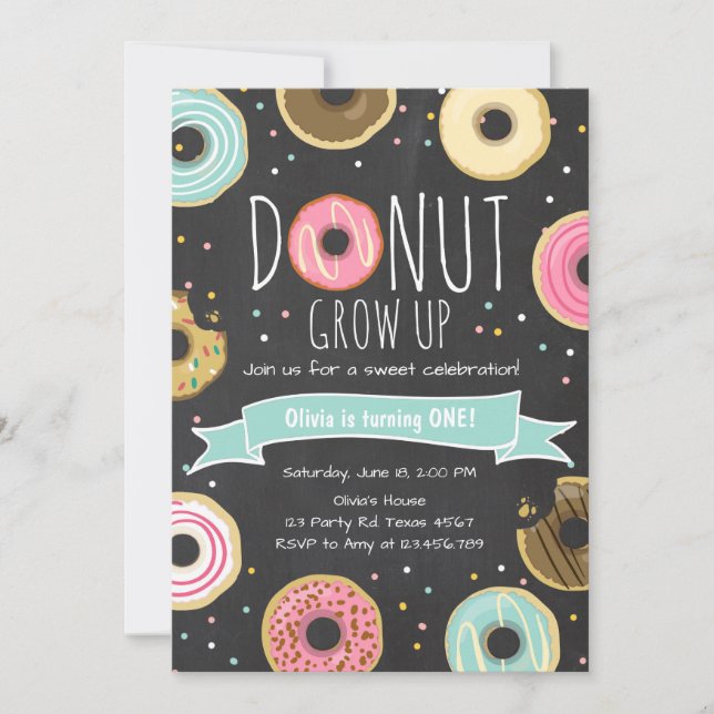 Doughnut Birthday Invitation Doughnut grow up part (Front)